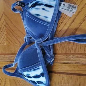Victoria Secret Pink Blue velvet swim pushup bikini top S